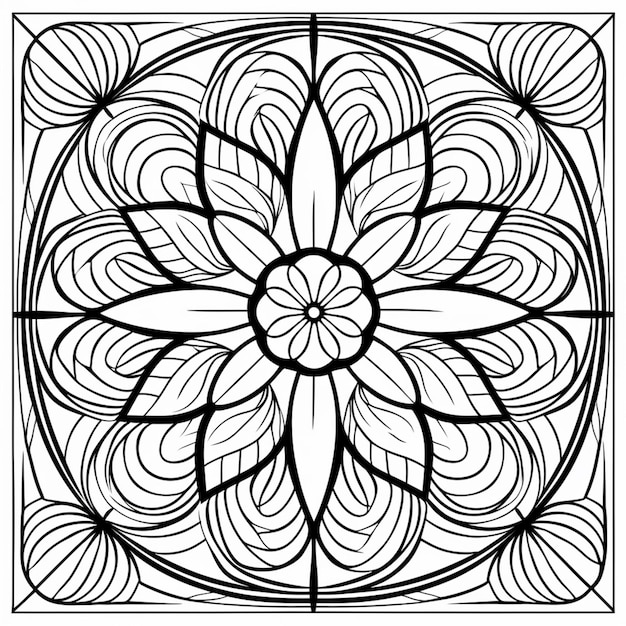 czarno-biały rysunek kwiatu z wirami generativ ai