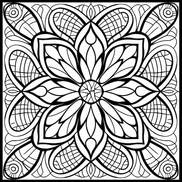 czarno-biały rysunek kwiatu z wirami generativ ai