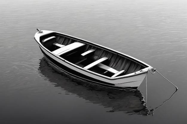 Zdjęcie czarno-biały rysunek łodzi w wodzie generatywny ai