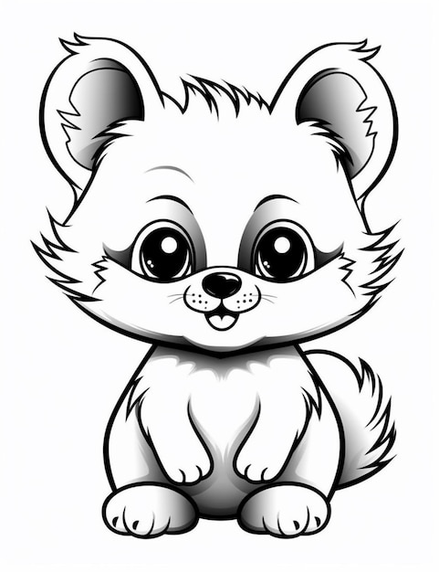 Czarno-biały rysunek małego psa z dużymi oczami generatywny ai