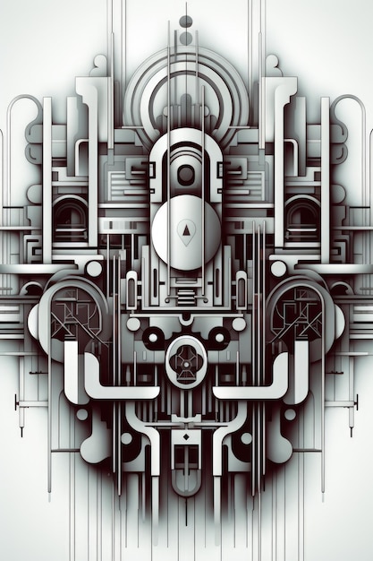 Zdjęcie czarno-biały rysunek maszyny ai