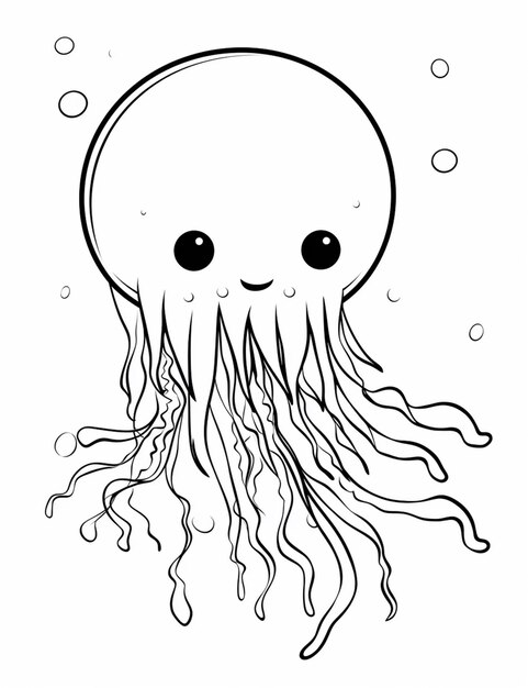 czarno-biały rysunek meduzy z pęcherzami generatywnymi ai