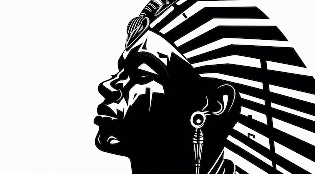 czarno-biały rysunek mężczyzny w paskowym nakryciu głowy