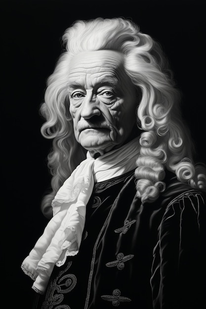 czarno-biały rysunek mężczyzny z długimi włosami.