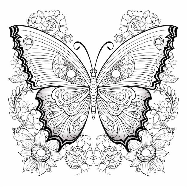 czarno-biały rysunek motyla z motylami.