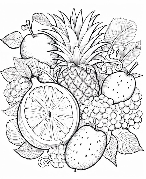 Zdjęcie czarno-biały rysunek pączka owoców ai generative