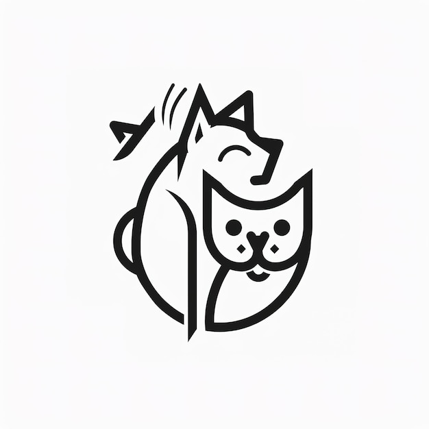 Zdjęcie czarno-biały rysunek pary kotów i psa