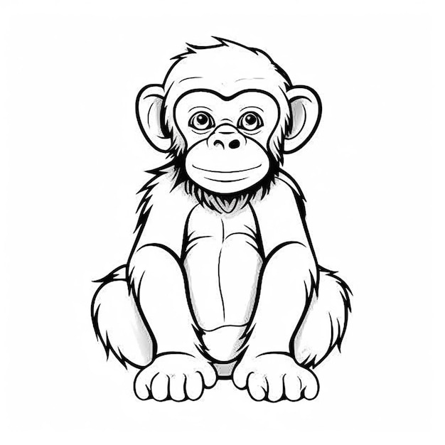 czarno-biały rysunek przedstawiający małpę siedzącą generatywnie AI