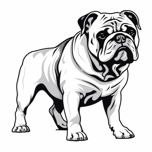 Zdjęcie czarno-biały rysunek psa-buldoga stojącego generatywnie