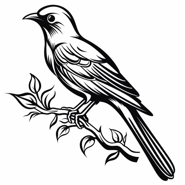 Zdjęcie czarno-biały rysunek ptaka siedzącego na gałęzi generatywnej ai