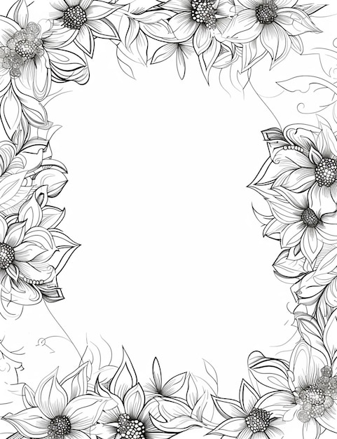 czarno-biały rysunek ramy kwiatów generatywny ai