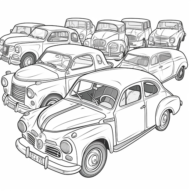 Czarno-biały rysunek samochodów z numerem rejestracyjnym 508.