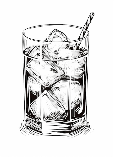 Zdjęcie czarno-biały rysunek szklanki lodowej wody generującej ai