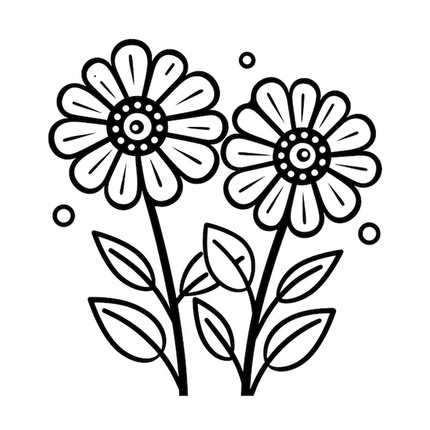 czarno-biały rysunek trzech kwiatów z liśćmi generatywnymi ai