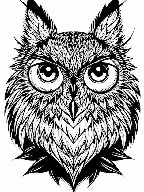 Czarno-biały rysunek wektorowy szkicu tatuażu sowy