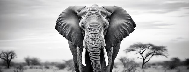 Czarno-biały słoń wygenerowany przez sztuczną inteligencję
