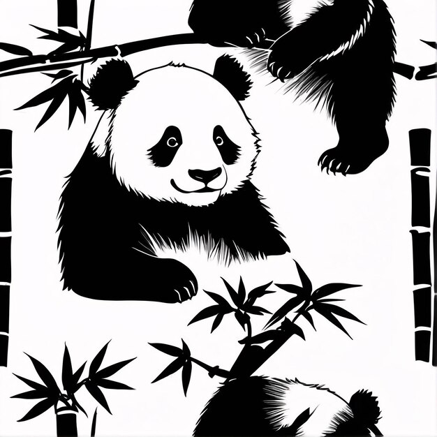 Czarno-biały Sumi E Ink Style Ilustracja Panda Tradycyjny Malarstwo