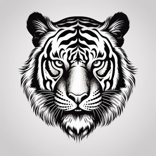 Czarno-biały Tygrys Ikona Na Białym Tle