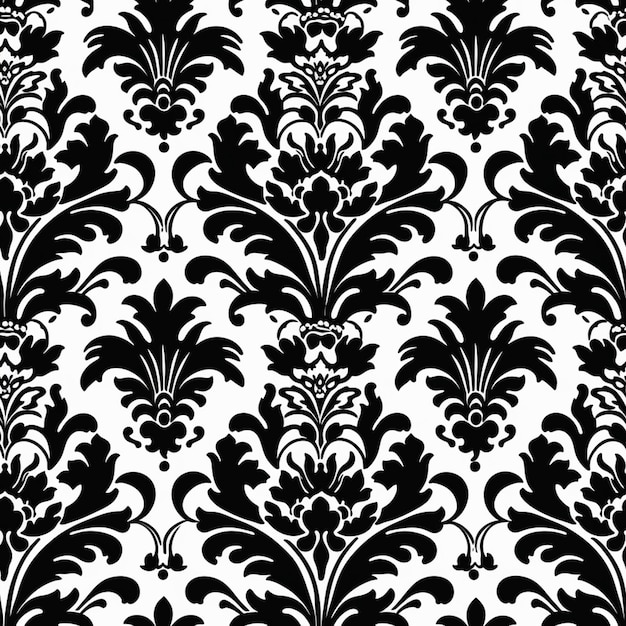 Czarno-biały wzór damasku z dużym kwiatowym generatywnym ai