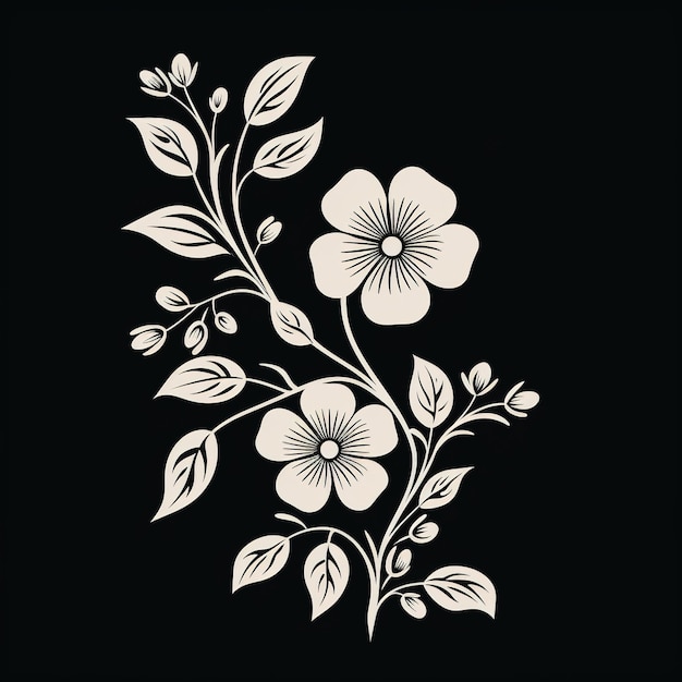 czarno-biały wzór z kwiatami i liśćmi
