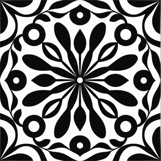 Czarno-biały wzór z kwiatem w środku generatywny ai