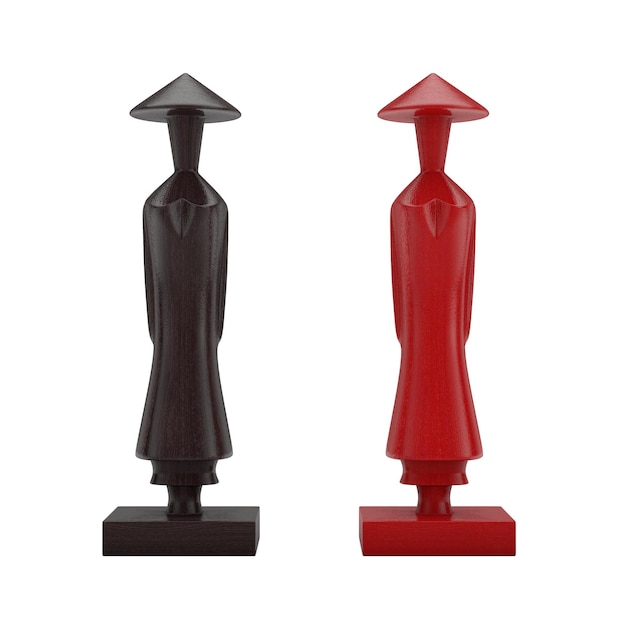 Czarno-czerwone statuetki z drewna jako symbol Wietnamu Renderowanie 3d kobiety i mężczyzny