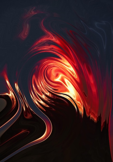 Czarno-czerwony obraz abstrakcyjny z wirującym światłem i ciemnym tłem.