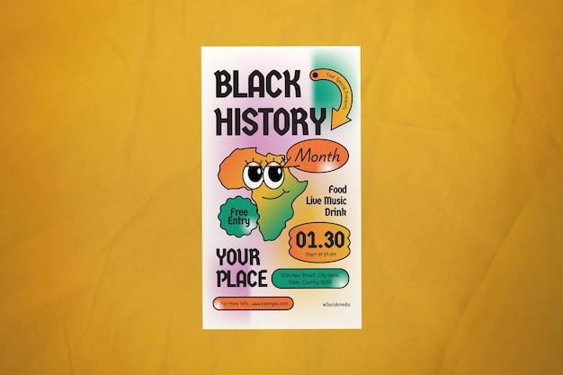 Czarno-pomarańczowa dziwaczna ilustracja Miesiąc Czarnej Historii Historia w mediach społecznościowych