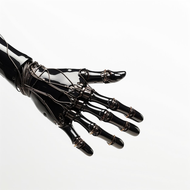 czarno-srebrna dłoń z czarnym ramieniem z napisem „robot” na dole.