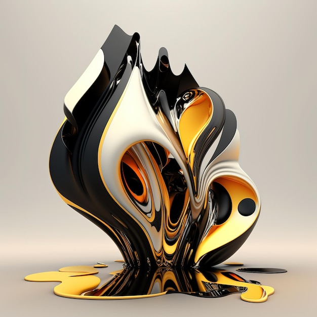 Czarno-złota abstrakcyjna rzeźba w kolorach złota i czerni.