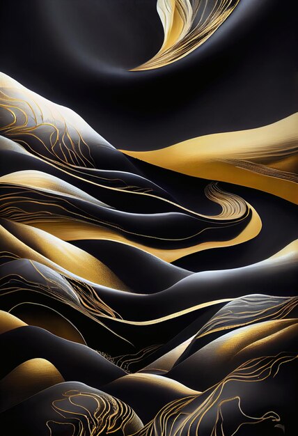 Czarno-złota satynowa abstrakcja wygenerowana przez sztuczną inteligencję
