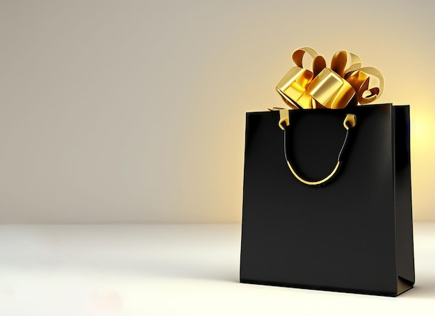 Czarno-złota tabliczka z prezentem i torbą na zakupy