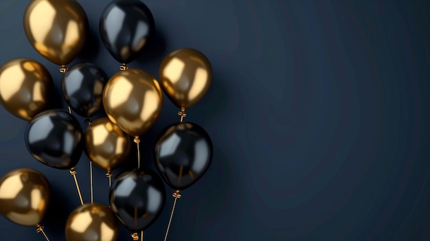 Zdjęcie czarno-złote balony na niebieskim tle