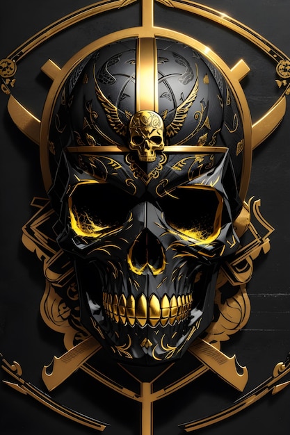 Czarno-złote logo czaszki lub tapeta do użytku w grze stworzone za pomocą Generative AI