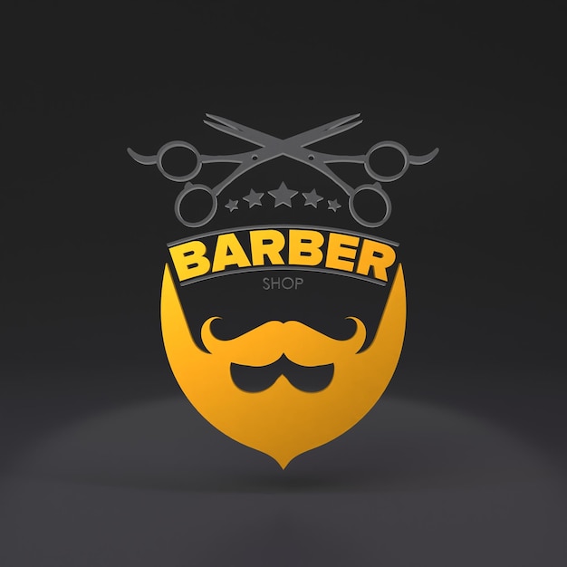 Czarno-złote logo fryzjera 3d render ilustracji