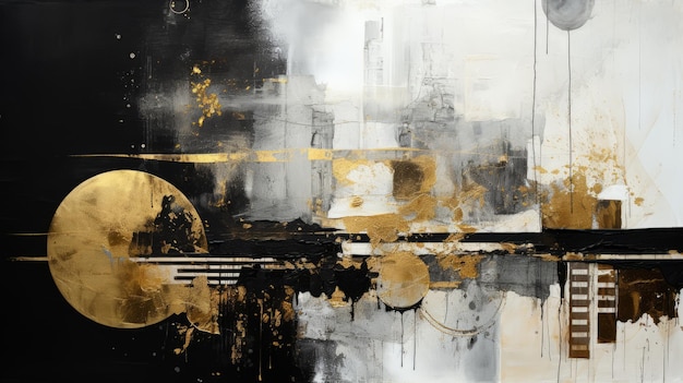 Czarno-złoty abstrakcyjny duży obraz autorstwa Julie Clifton