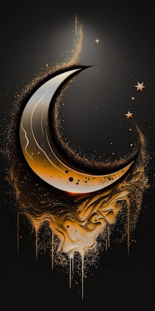 Zdjęcie czarno-złoty księżyc z gwiazdami wysokiej jakości ai