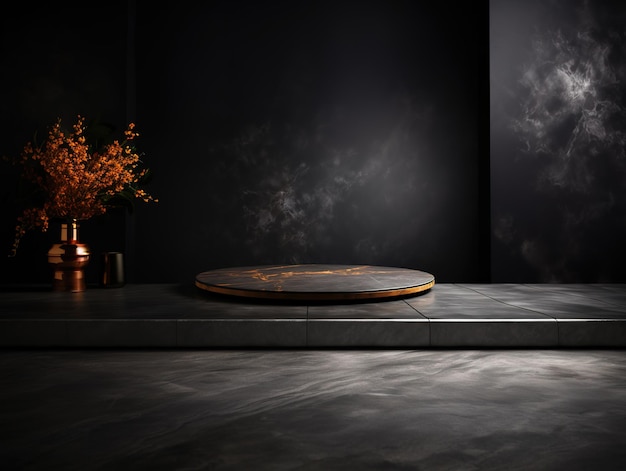 Czarno-złoty marmurowy cylindryczny kształt produktu wyświetla luksusowy stojak na podium Generative ai