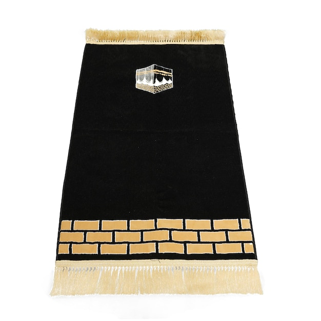 Czarno-złoty ręcznik z czarno-białym wzorem, który mówi „słowo”.