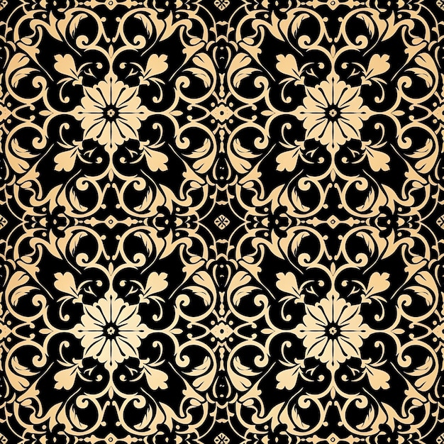 Czarno-złoty wzór z kwiatowym wzorem.