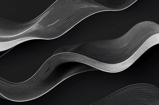 Czarny abstrakcyjny wzór tła Nowoczesne faliste linie giloszowe w monochromatycznych kolorach Premium tekstura w paski na tło biznesowe banera Ciemny poziomy szablon wektora