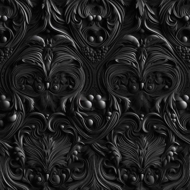 Czarny adamaszek bezszwowe tło wzór Elegancka luksusowa tekstura tła tapet i wypełnienia strony Elementy 3D z cieniami i pasemkami