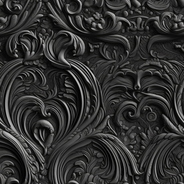 Czarny adamaszek bezszwowe tło wzór Elegancka luksusowa tekstura tła tapet i wypełnienia strony Elementy 3D z cieniami i pasemkami