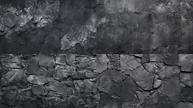Czarny betonowy mur grunge kamienna tekstura ciemnoszaryGenerative AI