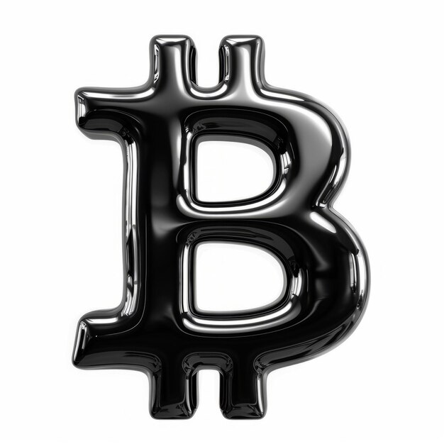 Czarny błyszczący znak Bitcoin powierzchni na białym tle