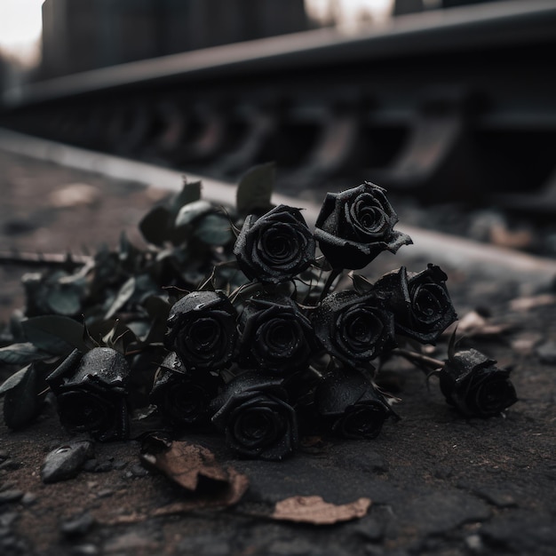 Czarny bukiet róż z ponurym tłem