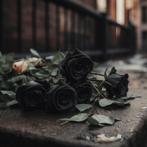 Czarny bukiet róż z ponurym tłem
