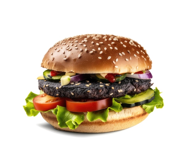 Czarny Burger Izolowany Czarny Cheeseburger Streszczenie Generatywna Ilustracja AI