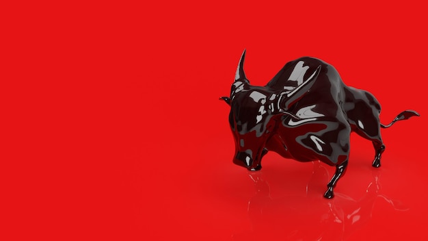 Czarny byk na czerwonym tle dla koncepcji biznesowej renderowania 3dxA