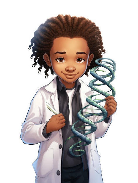 Czarny chłopiec jako naukowiec trzymający probówkę w dłoniach